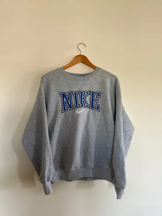 Vintage Nike Spell Out Jumper Grey Medium