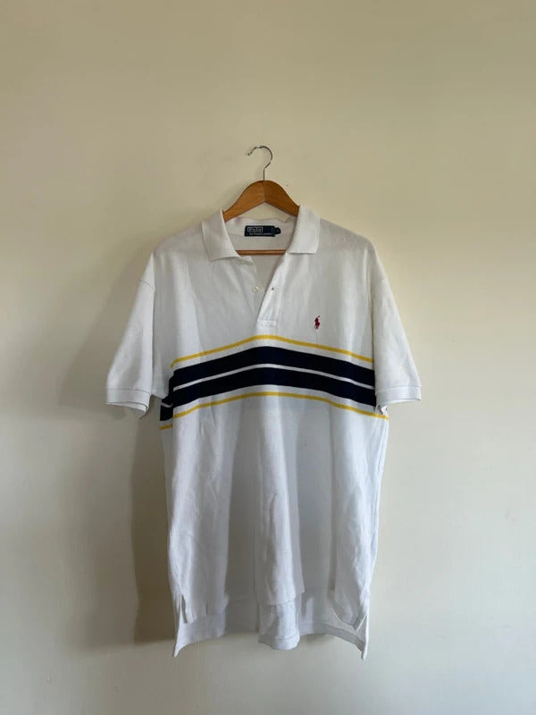 Ralph Lauren Polo Shirt White/Navy/Yellow XL
