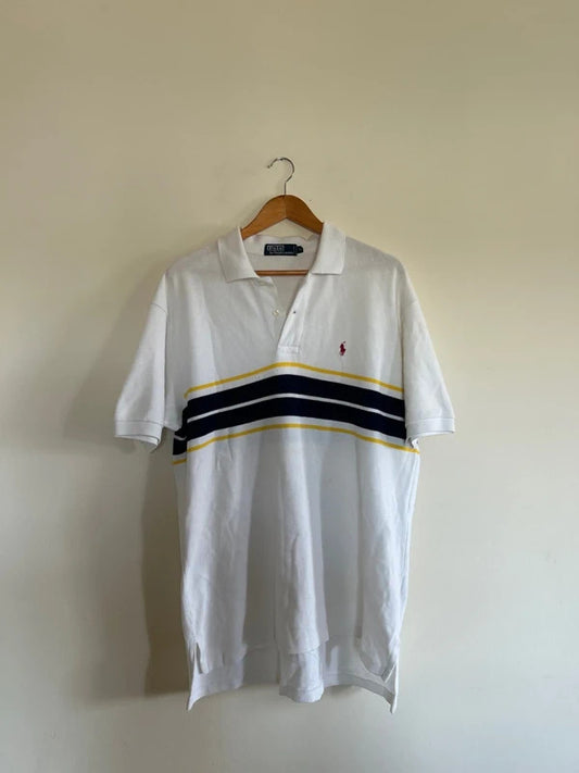 Ralph Lauren Polo Shirt White/Navy/Yellow XL