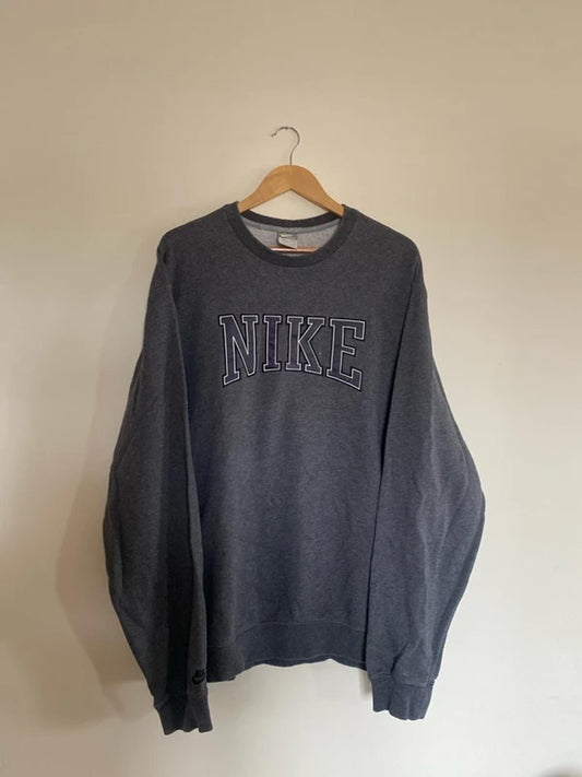 Vintage Nike Spell Out Crewneck Jumper Grey XXL