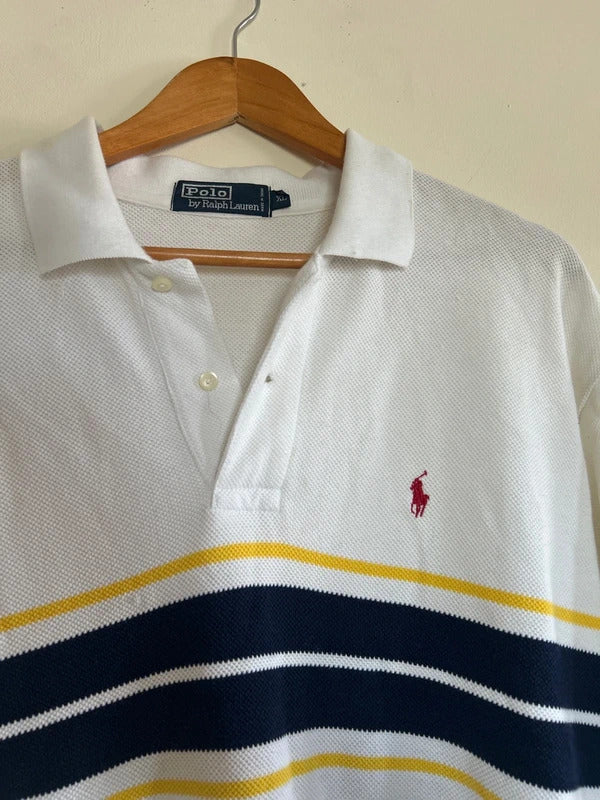 Ralph Lauren Polo Shirt White/Navy/Yellow XL